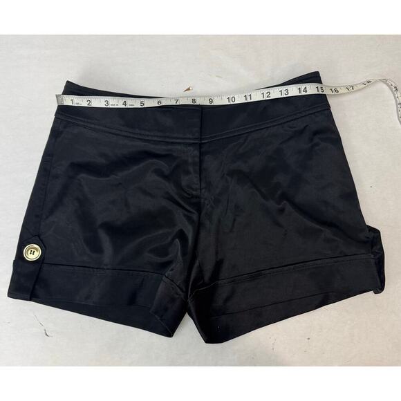 Vintage Y2K Trouser Shorts Tap Pant Black Satin MidRise 2000 Gold Buttons Size 2 - Picture 2 of 9